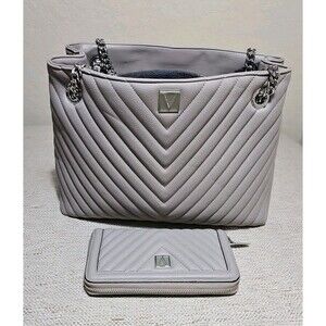 Victoria's Secret Quilted Shoulder Tote & Matching Zippered Wallet Set EUC